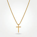 QIAOREN 10653 Trendy Minimalist Cross Pendant Box Chain Necklace 18K Gold Plated Stainless Steel Sweat-Proof Hypoallergenic