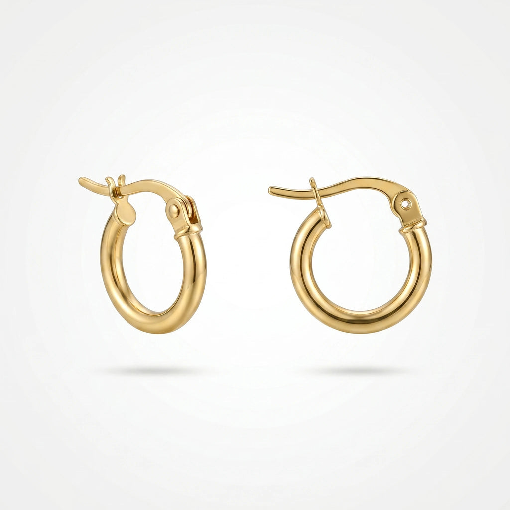 QIAOREN12538 18K Gold Plated Stainless Steel Huggie Hoop Earrings Hypoallergenic Waterproof Small Circle Click Clasp Ear Jewelry
