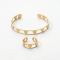 QIAOREN 11059 Luxury Gold Heart Cutout Bangle and Ring Set Stainless Steel Matching Jewelry for Women