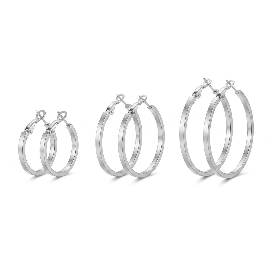 Gold Plated Matte Hoop Earrings for Women Stainless Steel Brushed Round Minimalist Fashion Jewelry