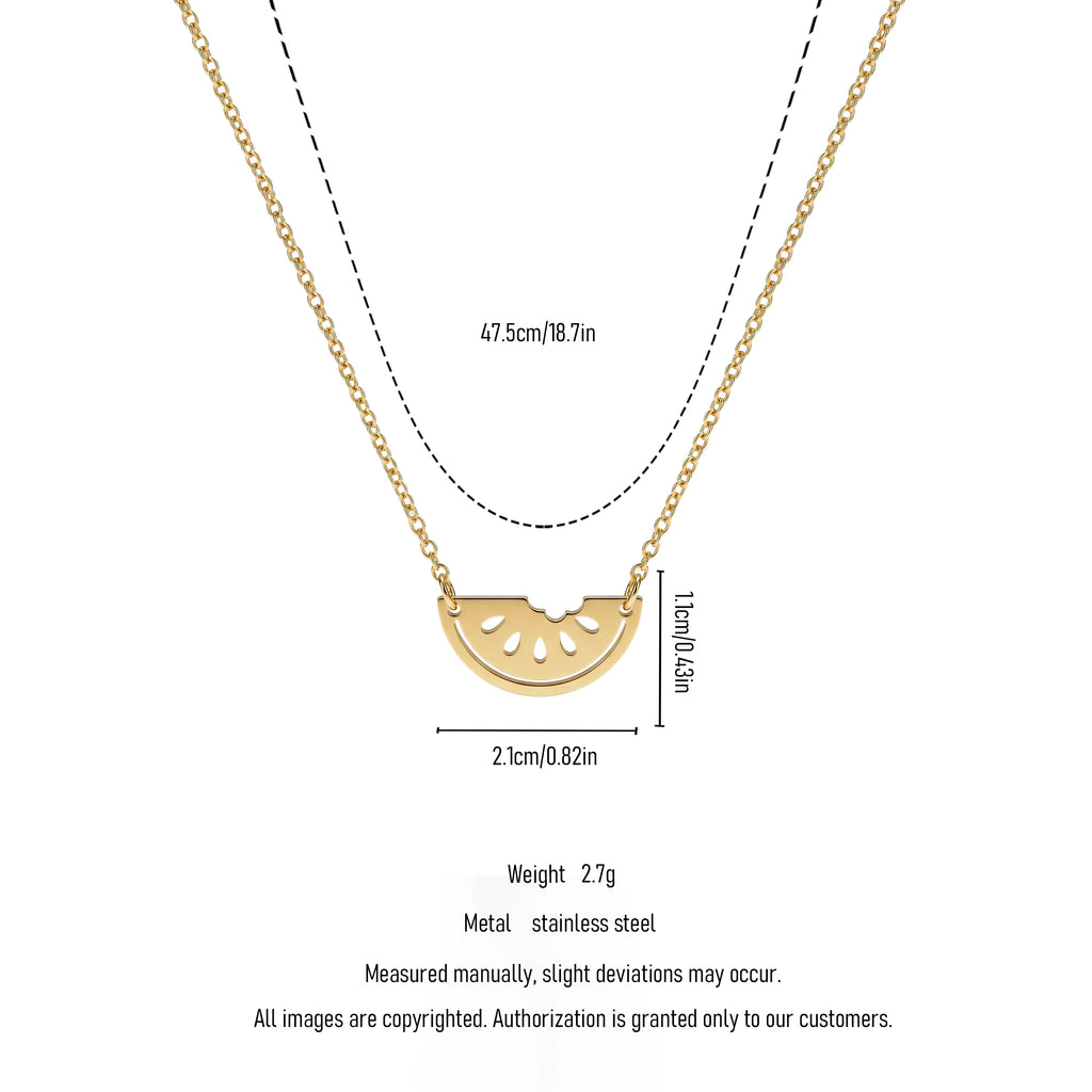 QIAOREN 11981 Anti-rust Stainless Steel Minimal Watermelon Slice Pendant Necklace Hollow Fruit Cutout Charm Casual Accessory