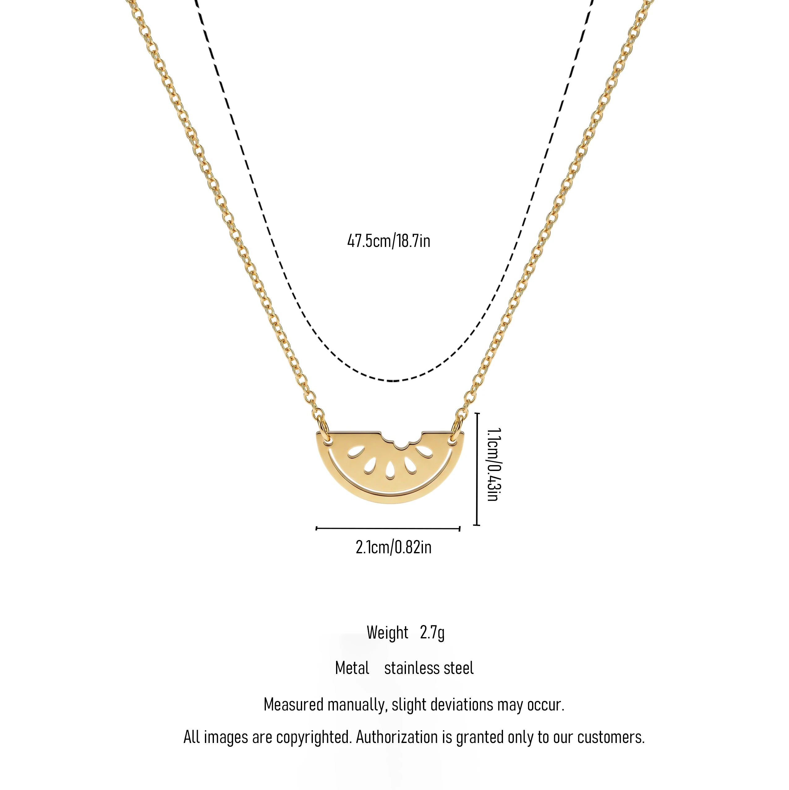 QIAOREN 11981 Anti-rust Stainless Steel Minimal Watermelon Slice Pendant Necklace Hollow Fruit Cutout Charm Casual Accessory