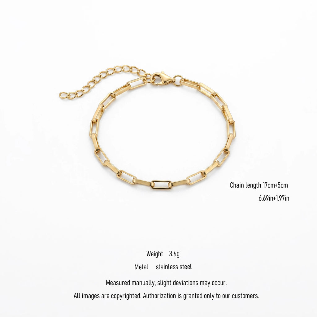 QIAOREN 11051 Chic Gold Paperclip Bracelet Waterproof Stainless Steel Fashion Jewelry European American Style