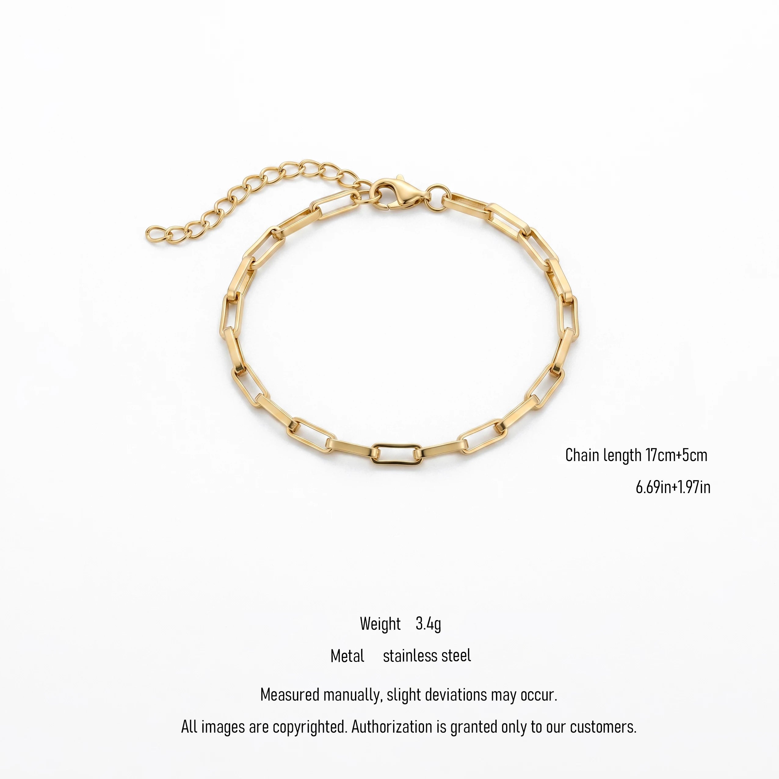 QIAOREN 11051 Chic Gold Paperclip Bracelet Waterproof Stainless Steel Fashion Jewelry European American Style