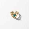 QIAOREN 5Pcs Gold Stainless Steel Turquoise Open Ring Set Irregular Hammered Crown Adjustable Boho Stackable Rings