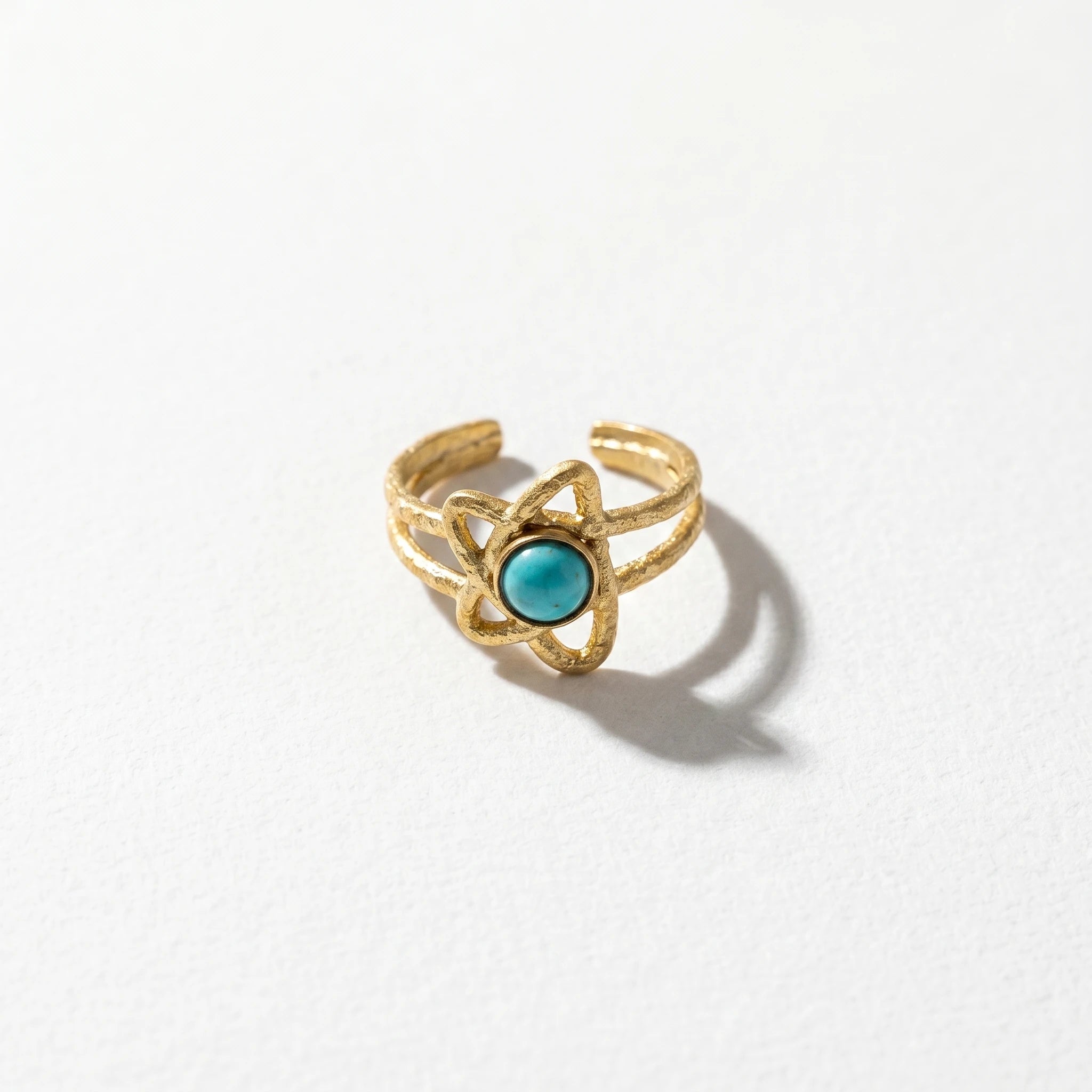 QIAOREN 5Pcs Gold Stainless Steel Turquoise Open Ring Set Irregular Hammered Crown Adjustable Boho Stackable Rings