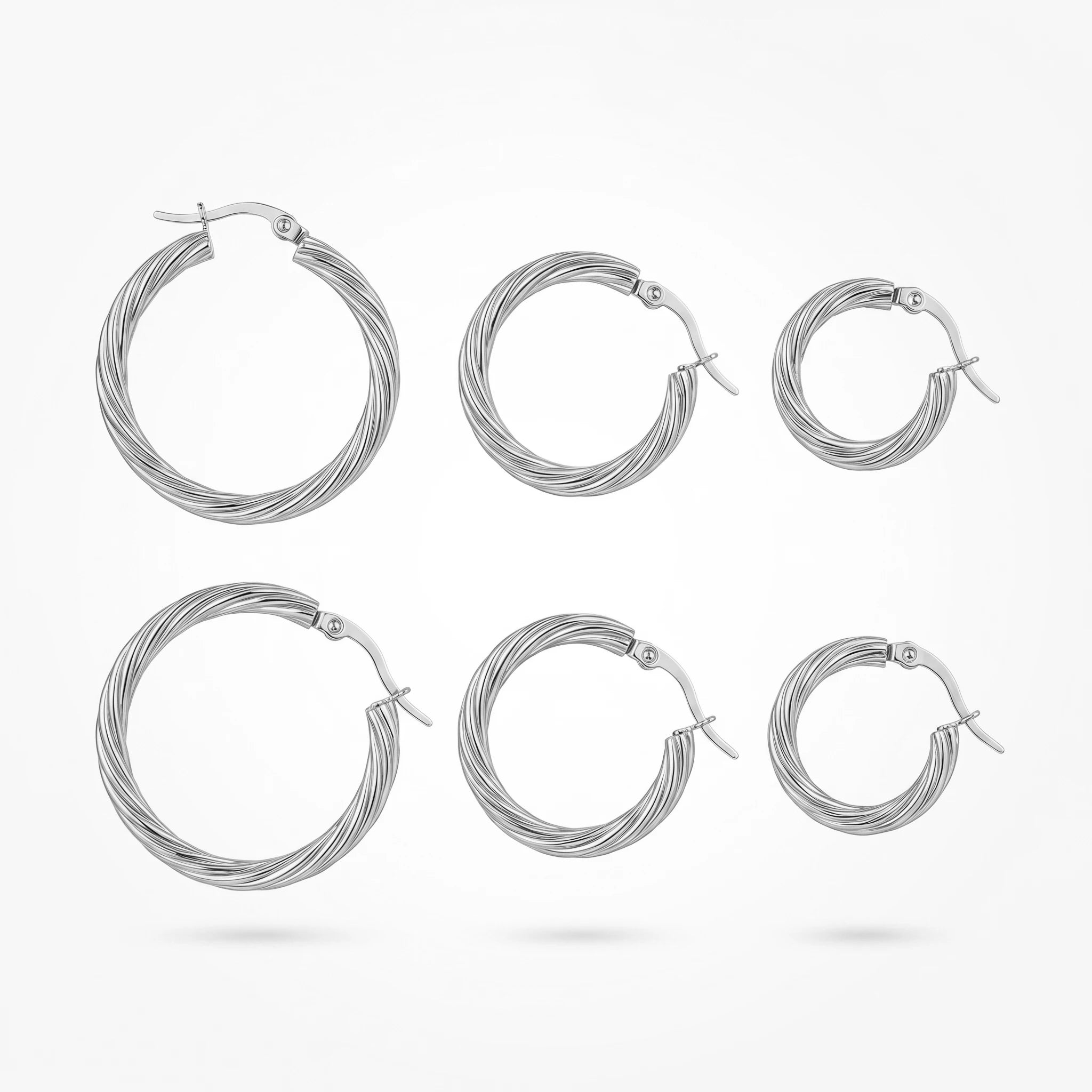 QIAOREN 12422Elegant Quiet Luxury Textured Screw Thread Hoops Gold Stainless Steel French Retro Twisted Cable Statement Earrings
