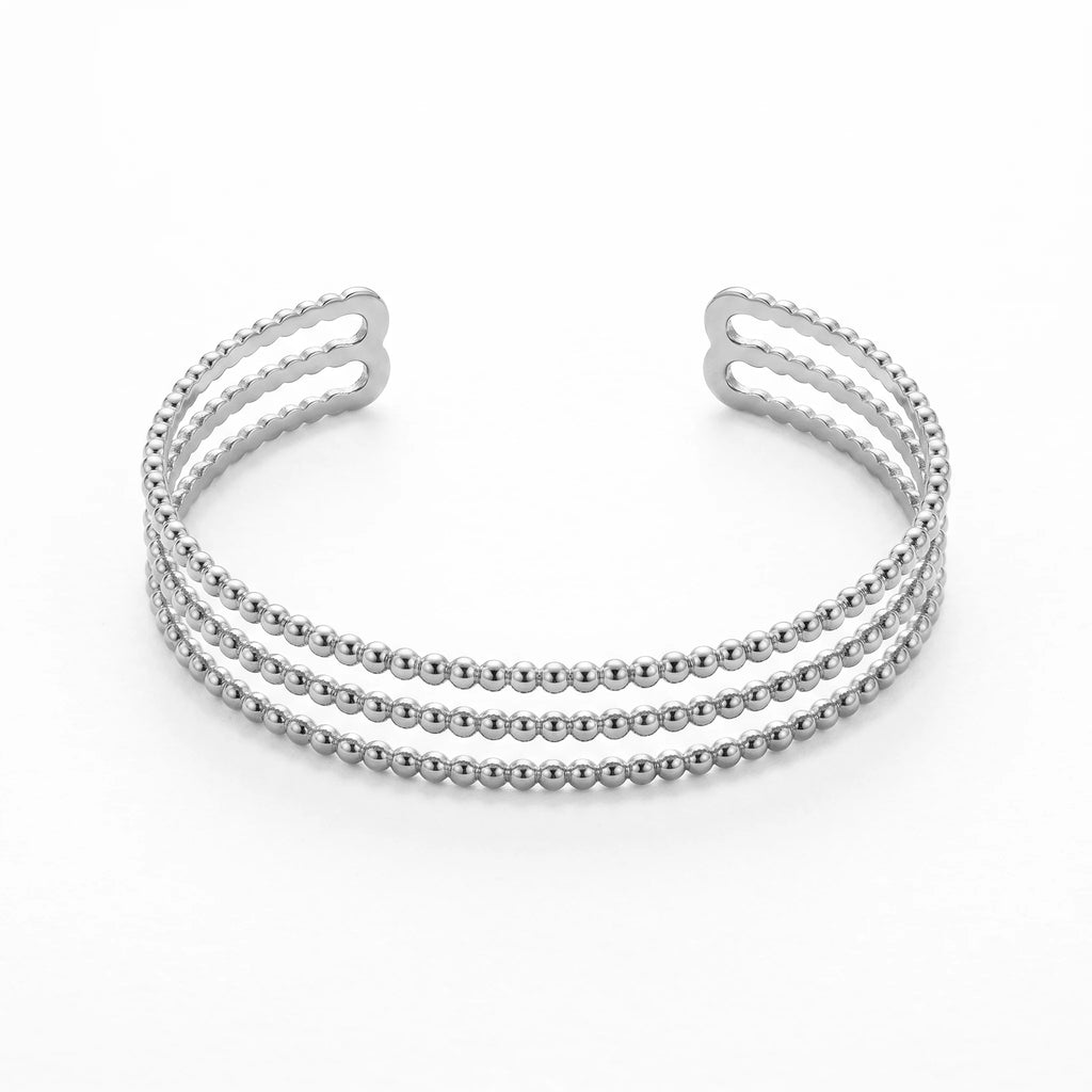 QIAOREN 10997 Modern Minimalist Gold Ball Bead Bracelet Stainless Steel Open Cuff Jewelry for Elegant Women