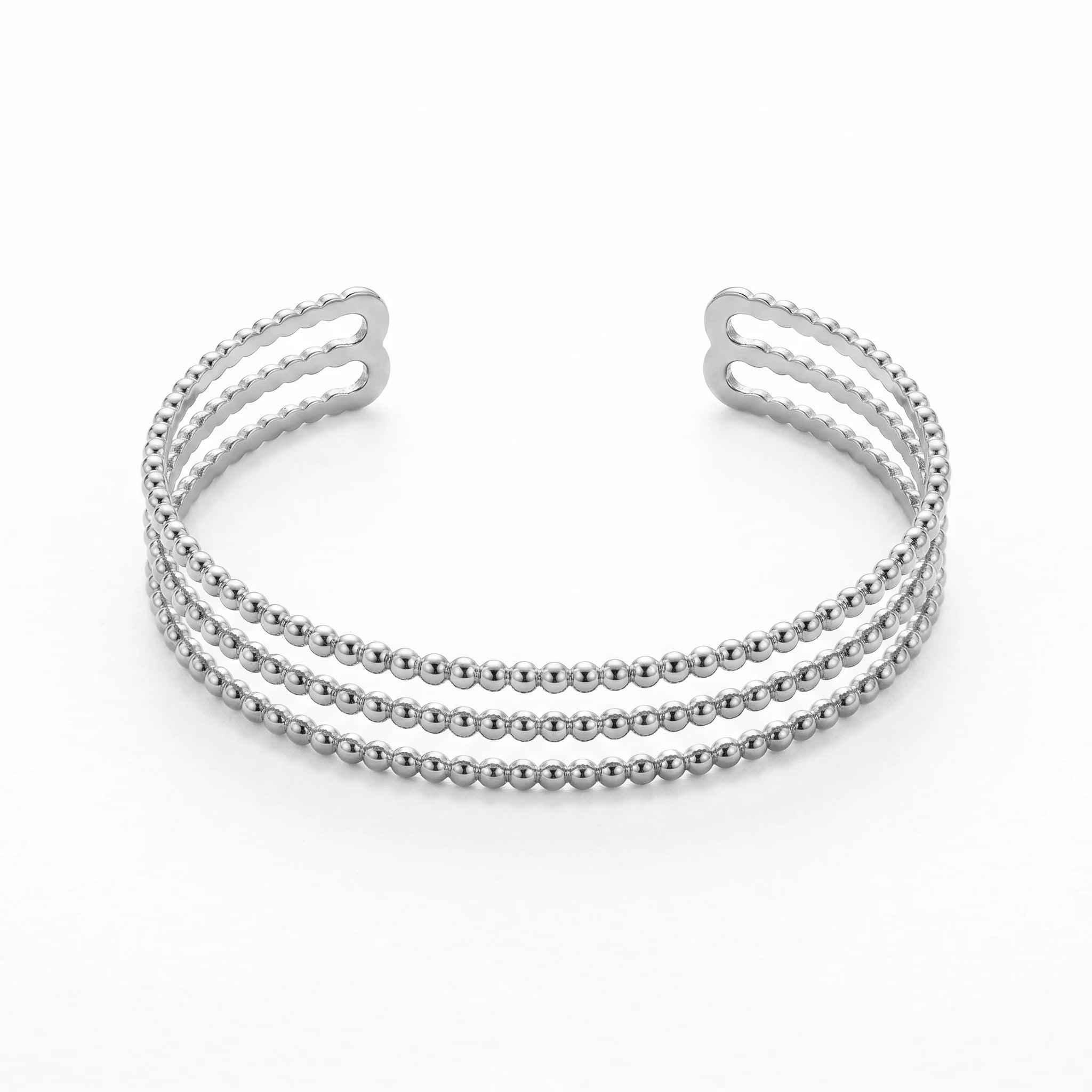 QIAOREN 10997 Modern Minimalist Gold Ball Bead Bracelet Stainless Steel Open Cuff Jewelry for Elegant Women