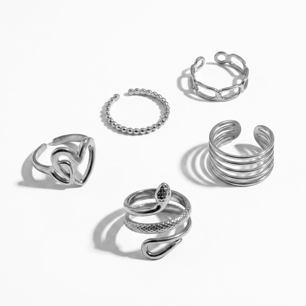 QIAOREN Stainless Steel Stackable Rings Set PVD Gold Plated Adjustable Open Ring Jewelry for Women