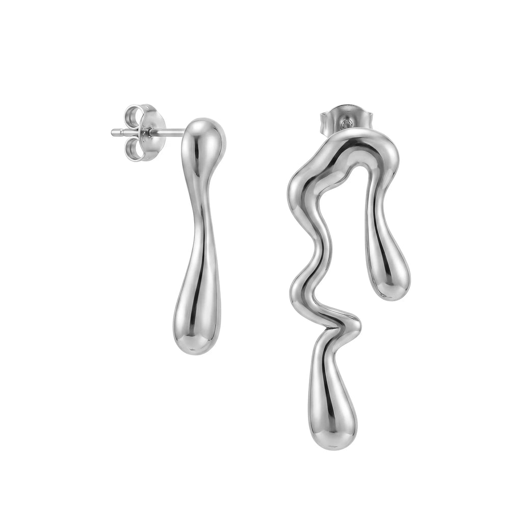 QIAOREN 10951 Modern Asymmetrical Teardrop Earrings, 18K Gold/Silver Plated Stainless Steel Artistic Statement Jewelry