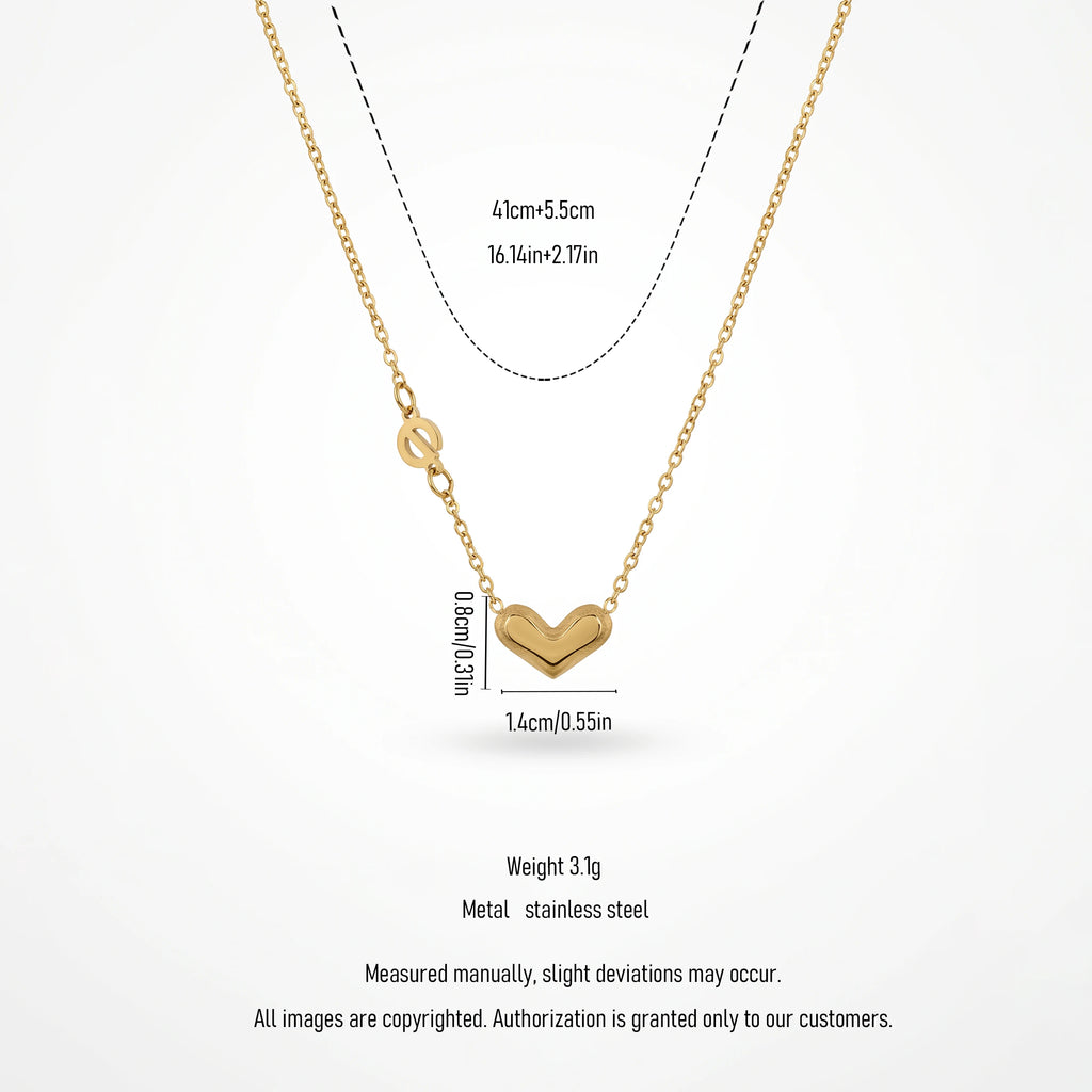 QIAOREN 13940 Hin Oval Link Chain Letter Initial Heart Pendant Necklace, Polished Gold Custom Alphabet Love Collar Jewelry