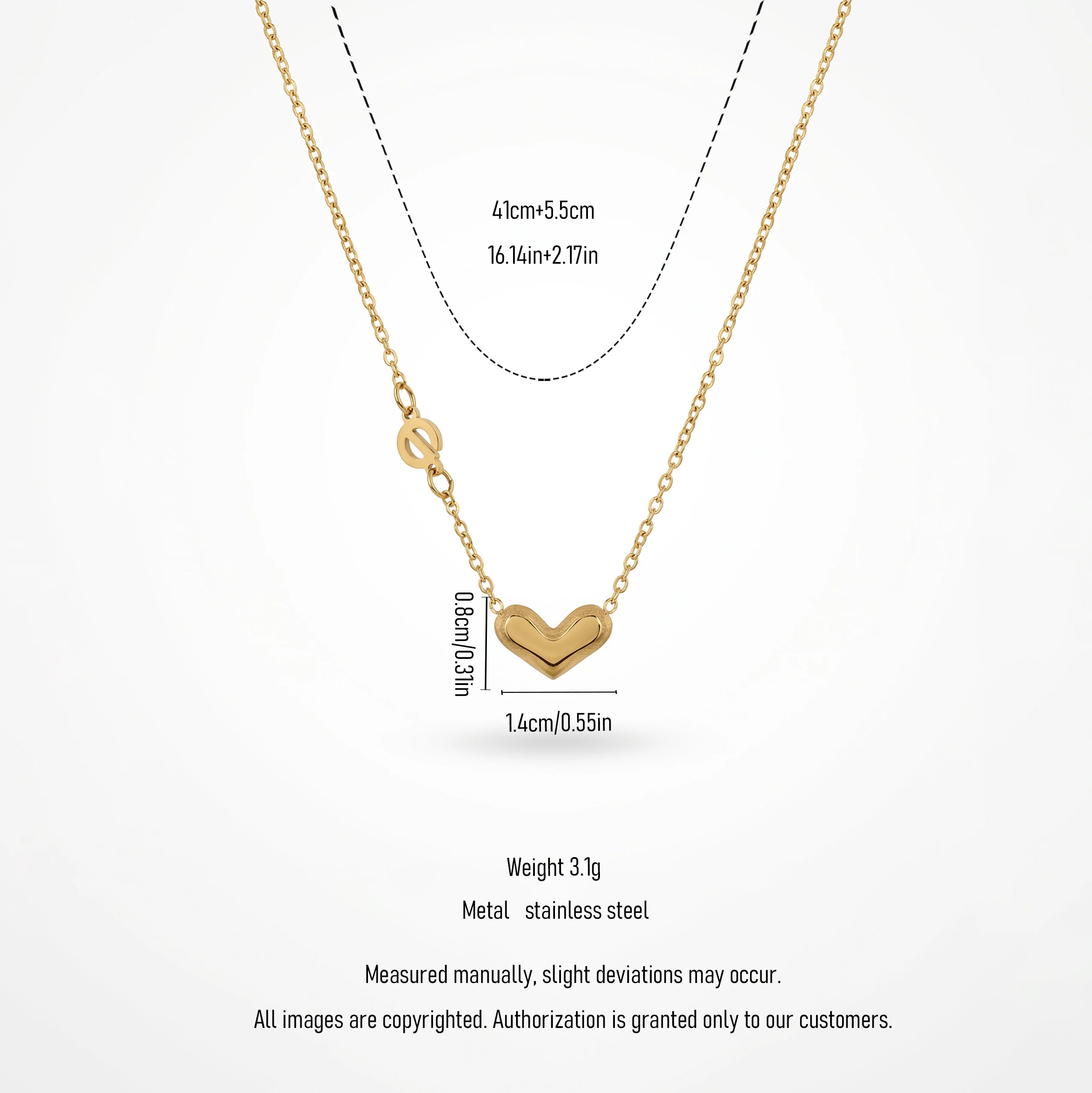 QIAOREN 13940 Hin Oval Link Chain Letter Initial Heart Pendant Necklace, Polished Gold Custom Alphabet Love Collar Jewelry