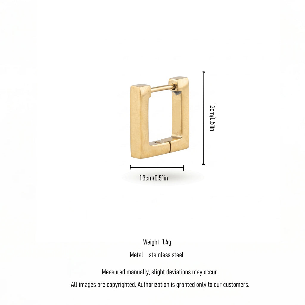 QIAOREN 12579 Matte Finish Rectangle Huggie Hoop Earrings PVD 18K Gold Stainless Steel Hypoallergenic Geometric Ear Buckle
