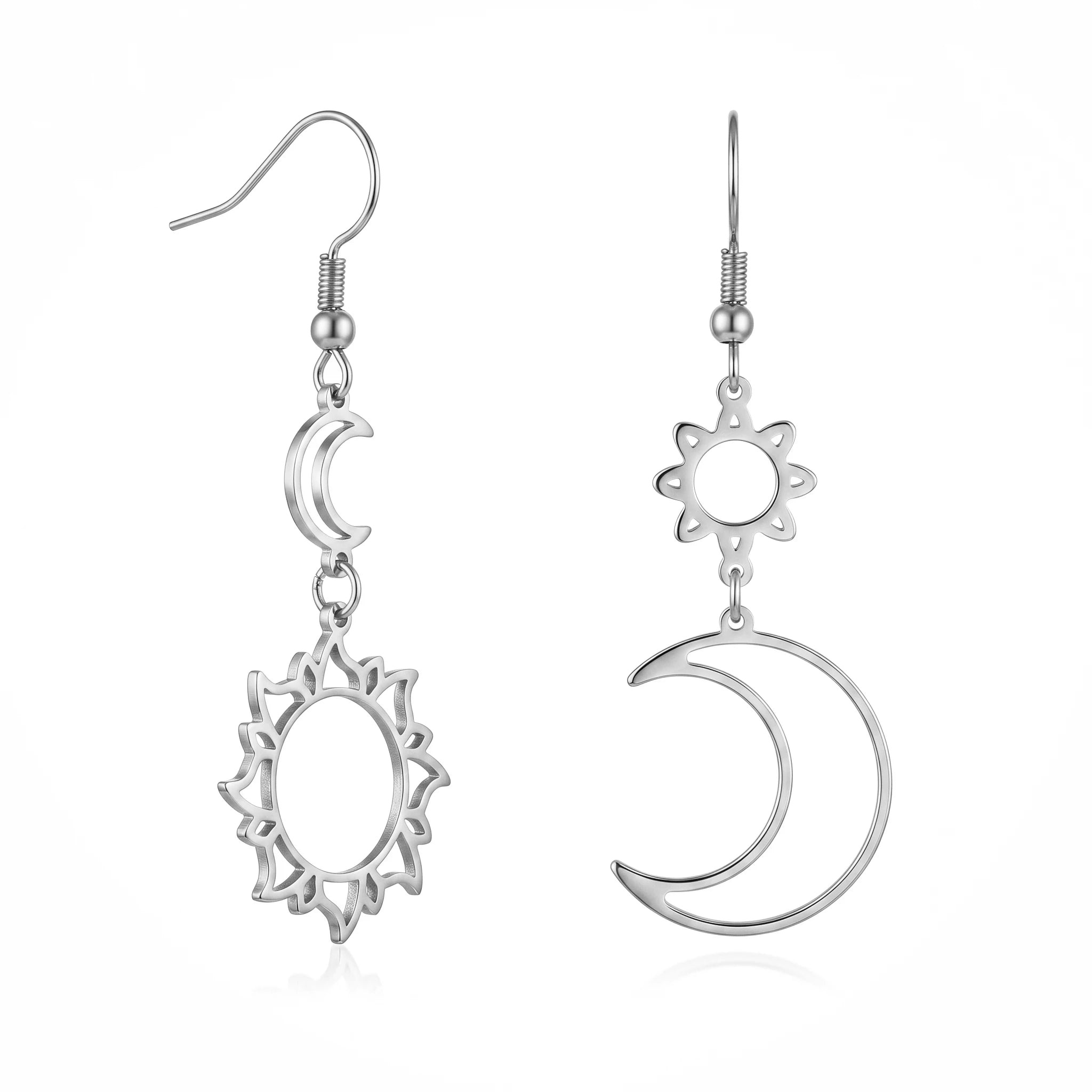 QIAOREN 10961 Minimalist Celestial Pendant Earrings 18K Gold Plated High Polished Stainless Steel Boho Beach Statement Earrings