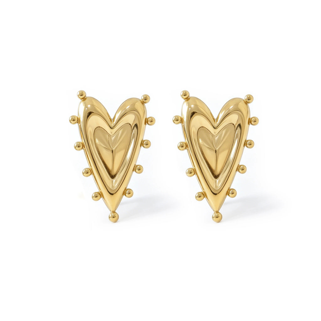 QIAOREN11789 Waterproof Stainless Steel Heart Stud Earrings 18K Gold Plated Studded Border Love Heart Jewelry US EU Gift