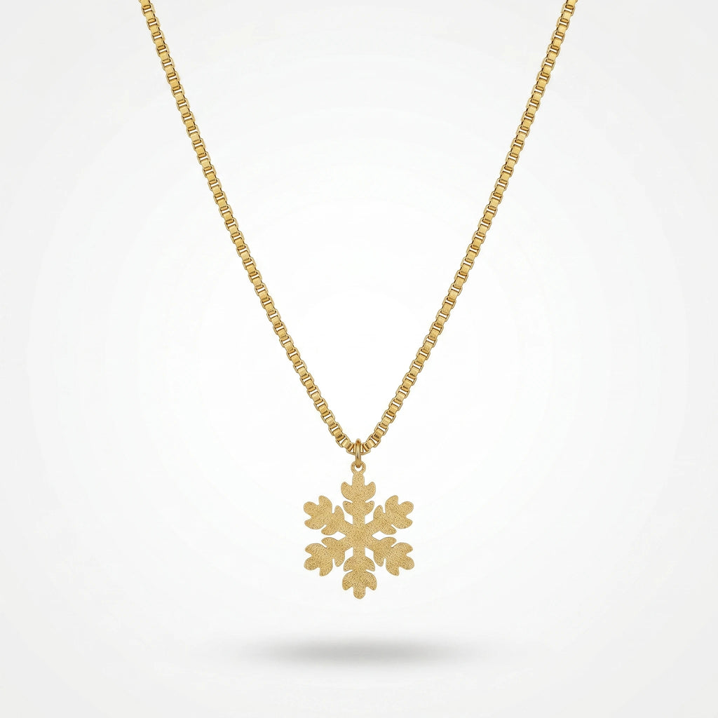 QIAOREN 11810 Waterproof Matte Snowflake Box Chain Necklace 18K Gold Stainless Steel All-Season Beach & Daily Use Jewelry