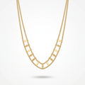 QIAOREN 13935 Double Layer Curb Chain Necklace with Marquise Leaf Shape Dangling Slice Charms, Polished Gold Stackable Leaf