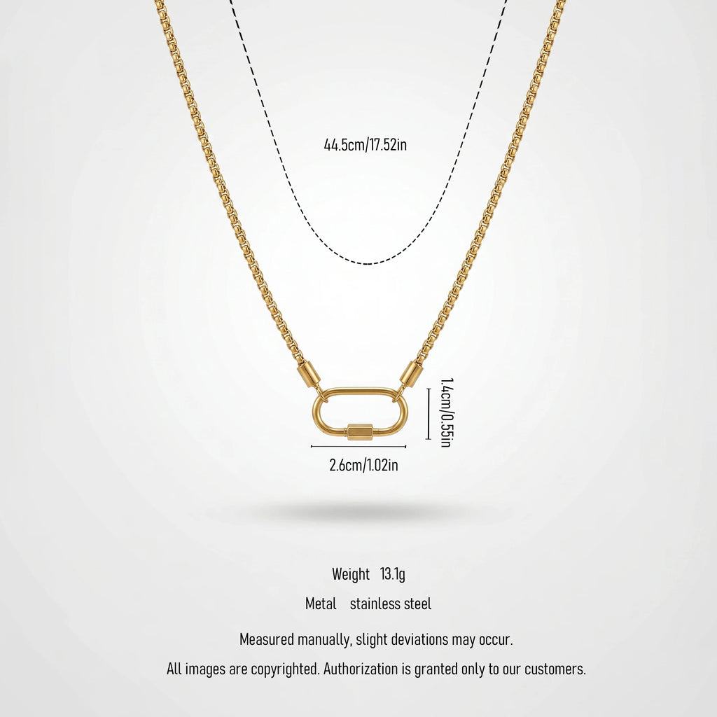 QIAOREN 12143 PVD 18K Gold Stainless Steel Box Chain Necklace Screw Carabiner Pendant Minimalist Dainty Women Jewelry US EU