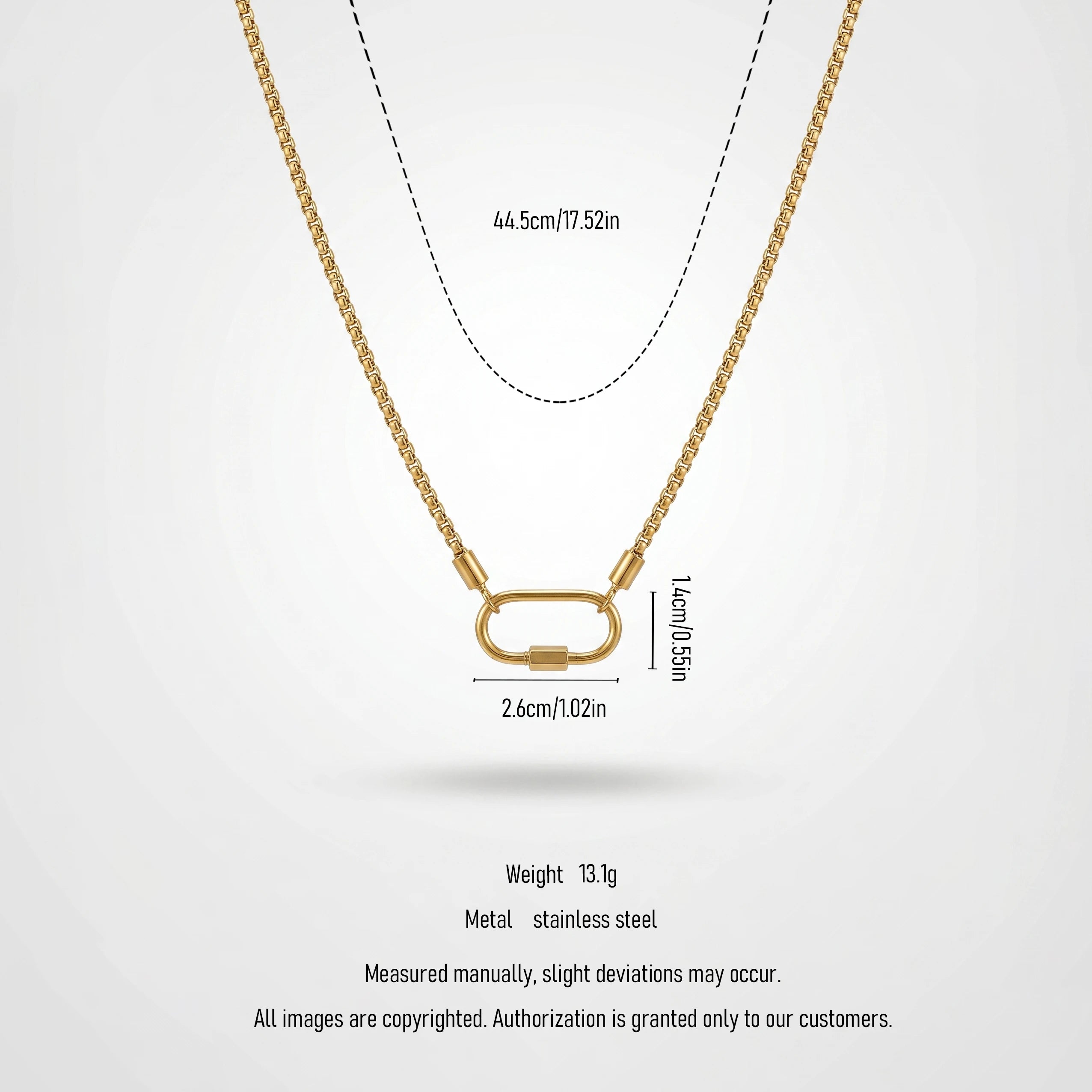 QIAOREN 12143 PVD 18K Gold Stainless Steel Box Chain Necklace Screw Carabiner Pendant Minimalist Dainty Women Jewelry US EU