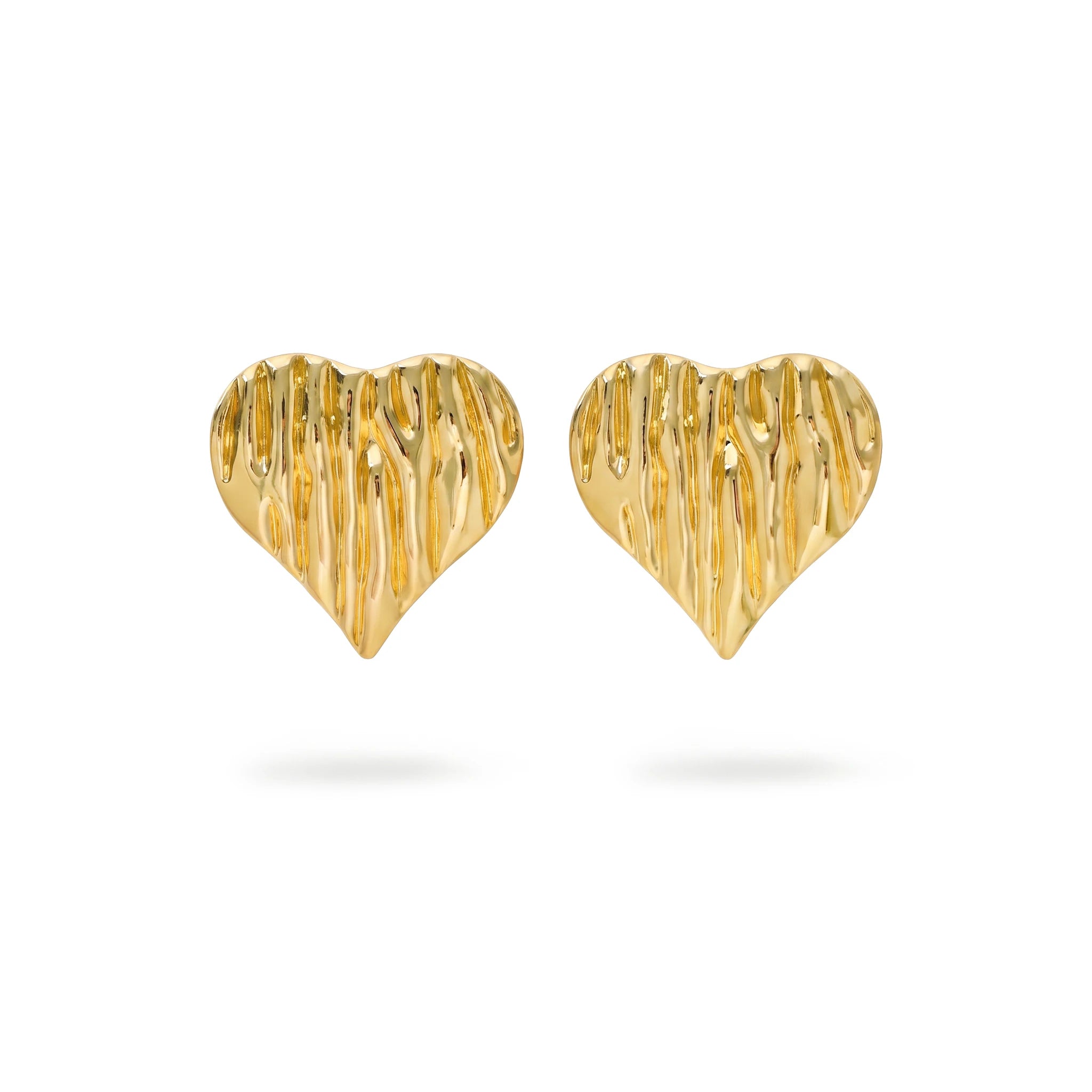 QIAOREN 13258 18K Gold PVD Plated  Stainless Steel Vertical Textured Heart Stud Earrings Irregular Ripple Love Ear Studs