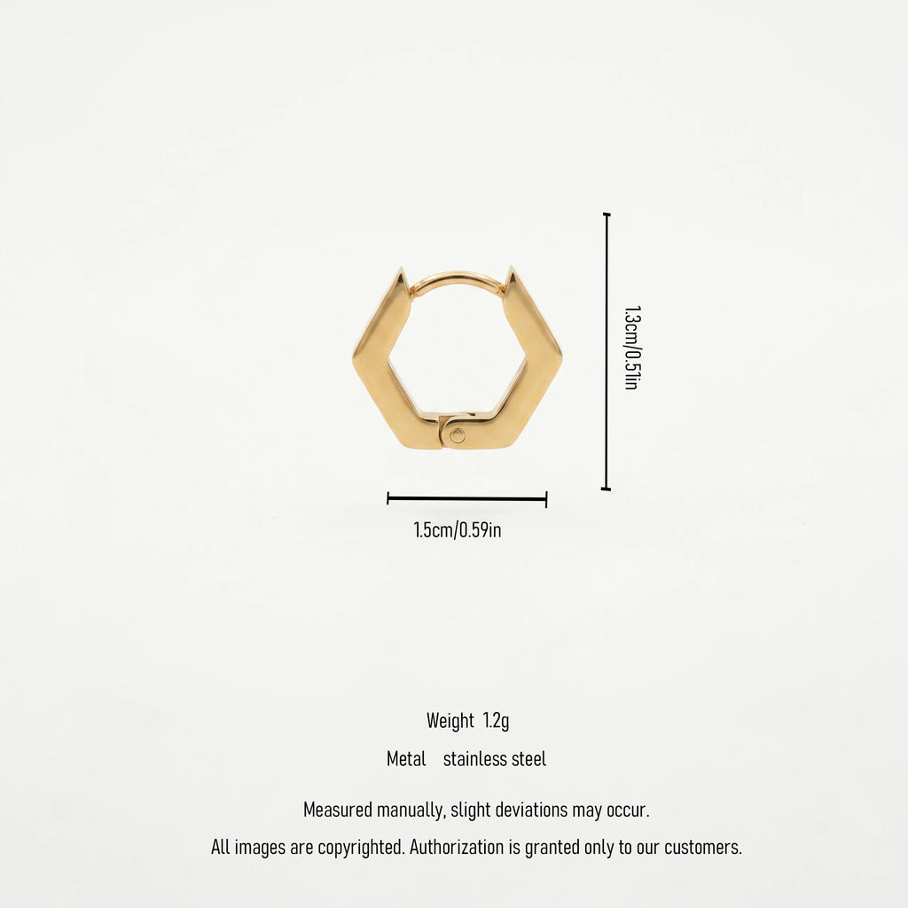 QIAOREN 12577 Dainty Geometric Hexagon Huggie Earrings 316L Stainless Steel No Fade Gold Plated Hoop Jewelry Gift for American