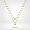 QIAOREN 10582 Water Drop Bead Double Layer Necklace 18K Gold Plated Stainless Steel Waterproof Tarnish Free Trendy Jewelry