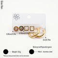 QIAOREN 14469 3 Pair Gold Stainless Steel Stud Earrings Set, Matte Flower Studs, Round Quartz Studs & Prong Set CZ Studs
