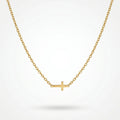 QIAOREN  10629 18K Gold Plated Sideways Mini Cross Necklace Stainless Steel Tarnish Free Waterproof Jewelry