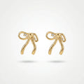 QIAOREN 12268 Trendy Coquette Ribbon Bow Earrings 18K Gold Plated Stainless Steel CZ Studs Balletcore Jewelry Women Party US EU