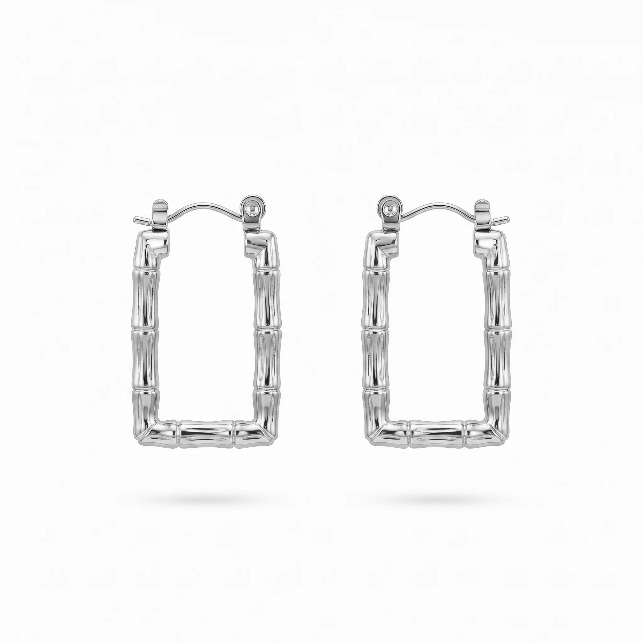 QIAOREN 12433 Elegant  Textured Rectangular Hoops Gold Stainless Steel Statement Jewelry Gift Women
