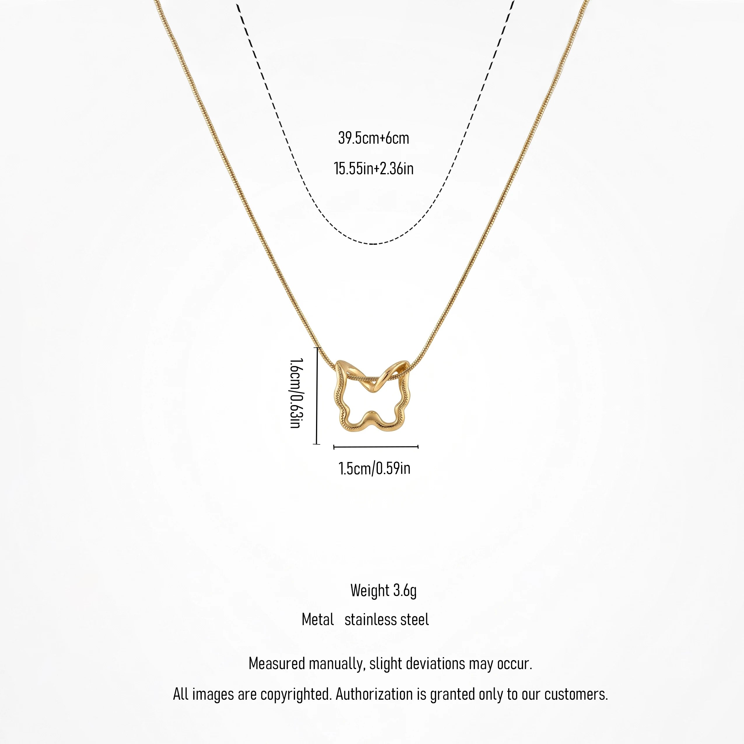 QIAOREN 13802 Thin Snake Chain Hollow Outline Butterfly Pendant Necklace with Beaded Border Texture Frame, Polished Matte Gold