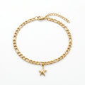 QIAOREN 11091 Stainless Steel Starfish Anklet Gold Chain Beach Style Waterproof Summer Foot Jewelry for Women Gift
