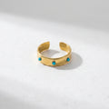QIAOREN 5Pcs Gold Stainless Steel Turquoise Open Ring Set Irregular Hammered Crown Adjustable Boho Stackable Rings