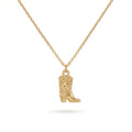 QIAOREN 11745 Edgy Cowboy Boot Pendant Necklace 18K Gold Stainless Steel Minimalist Western Style