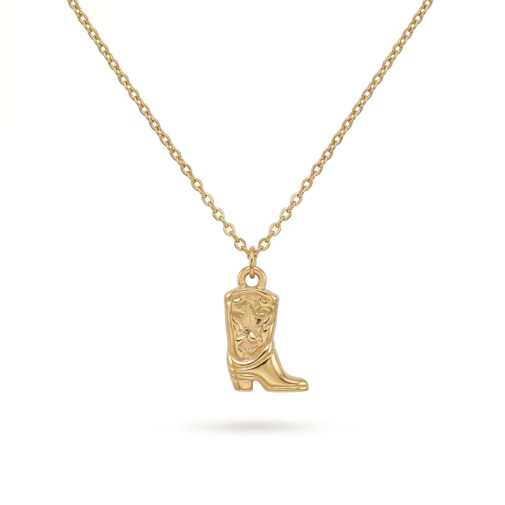 QIAOREN 11745 Edgy Cowboy Boot Pendant Necklace 18K Gold Stainless Steel Minimalist Western Style