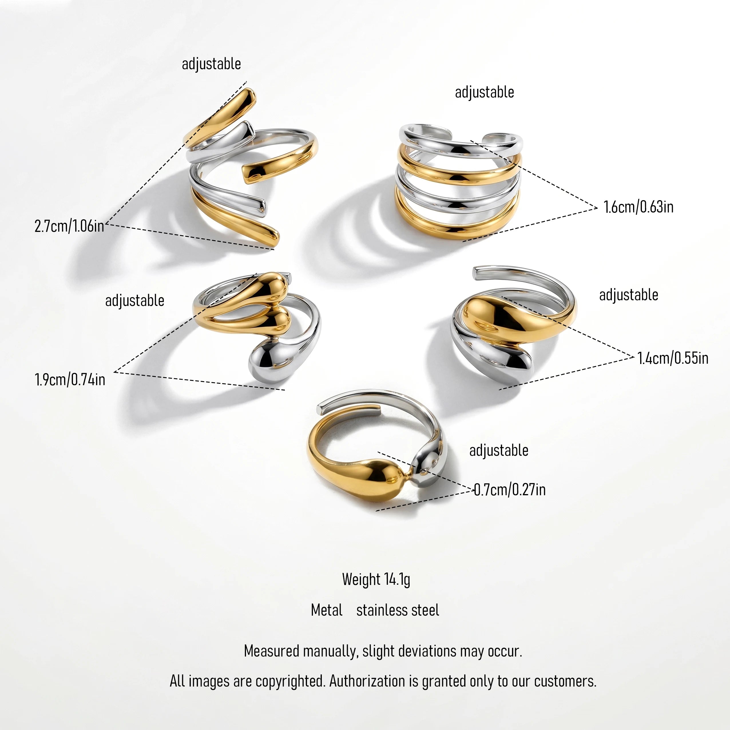 QIAOREN 12998-01 Gold Silver Plated Adjustable Open Stack Ring Set for Women Minimalist Geometric Statement Rings