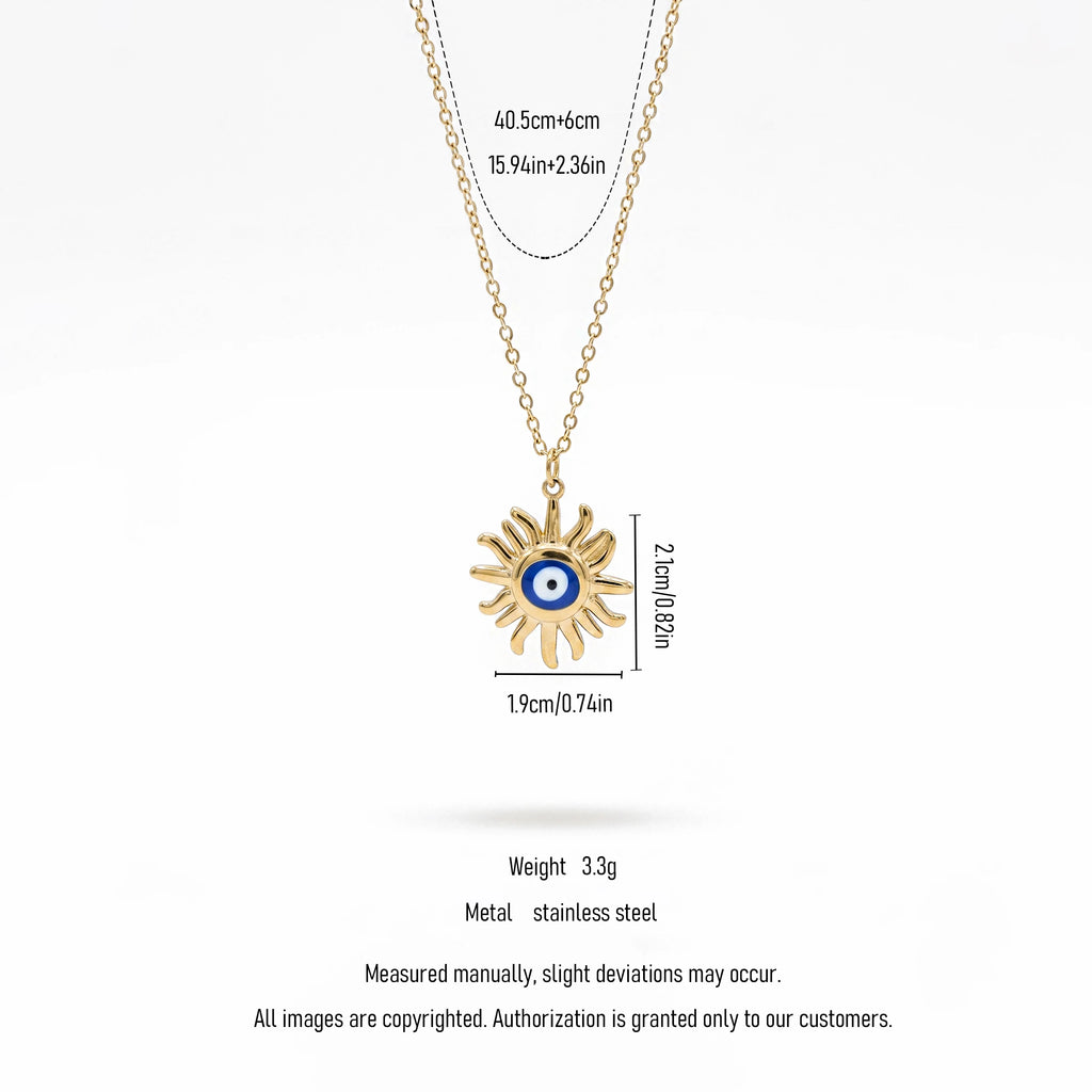 QIAOREN 12819 Premium Solar Nazar Necklace Gold Plated  Stainless Steel Hypoallergenic Wholesale High Quality Gift