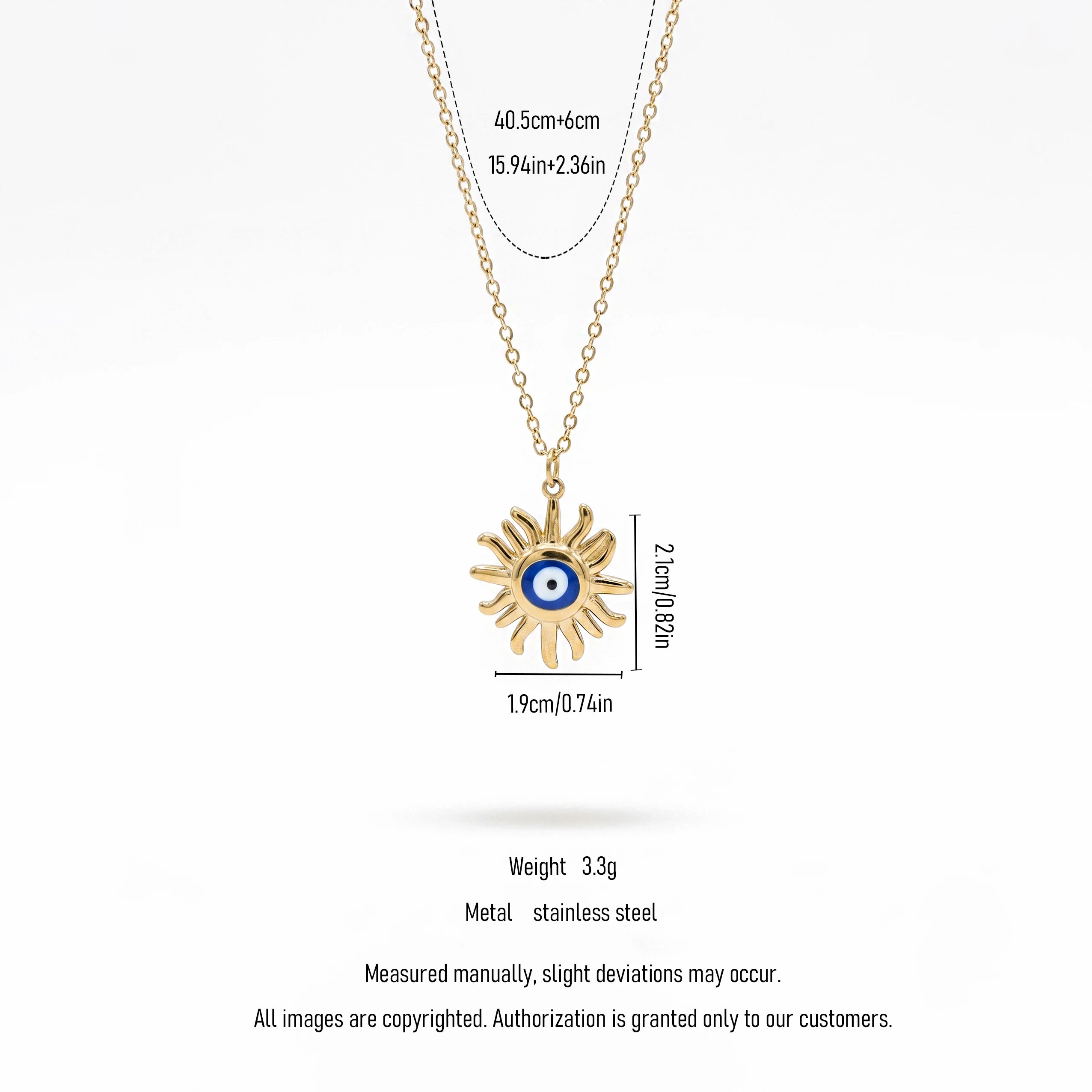 QIAOREN 12819 Premium Solar Nazar Necklace Gold Plated  Stainless Steel Hypoallergenic Wholesale High Quality Gift