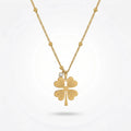 QIAOREN 12896 18K Gold Plated Four Leaf Clover Necklace, Waterproof Tarnish Free Stainless Steel Lucky Clover Satellite Chain