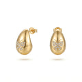 QIAOREN 12260Trendy Chunky Teardrop Earrings Gold Stainless Steel CZ Pave Butterfly Waterdrop Studs Jewelry for Women US EU