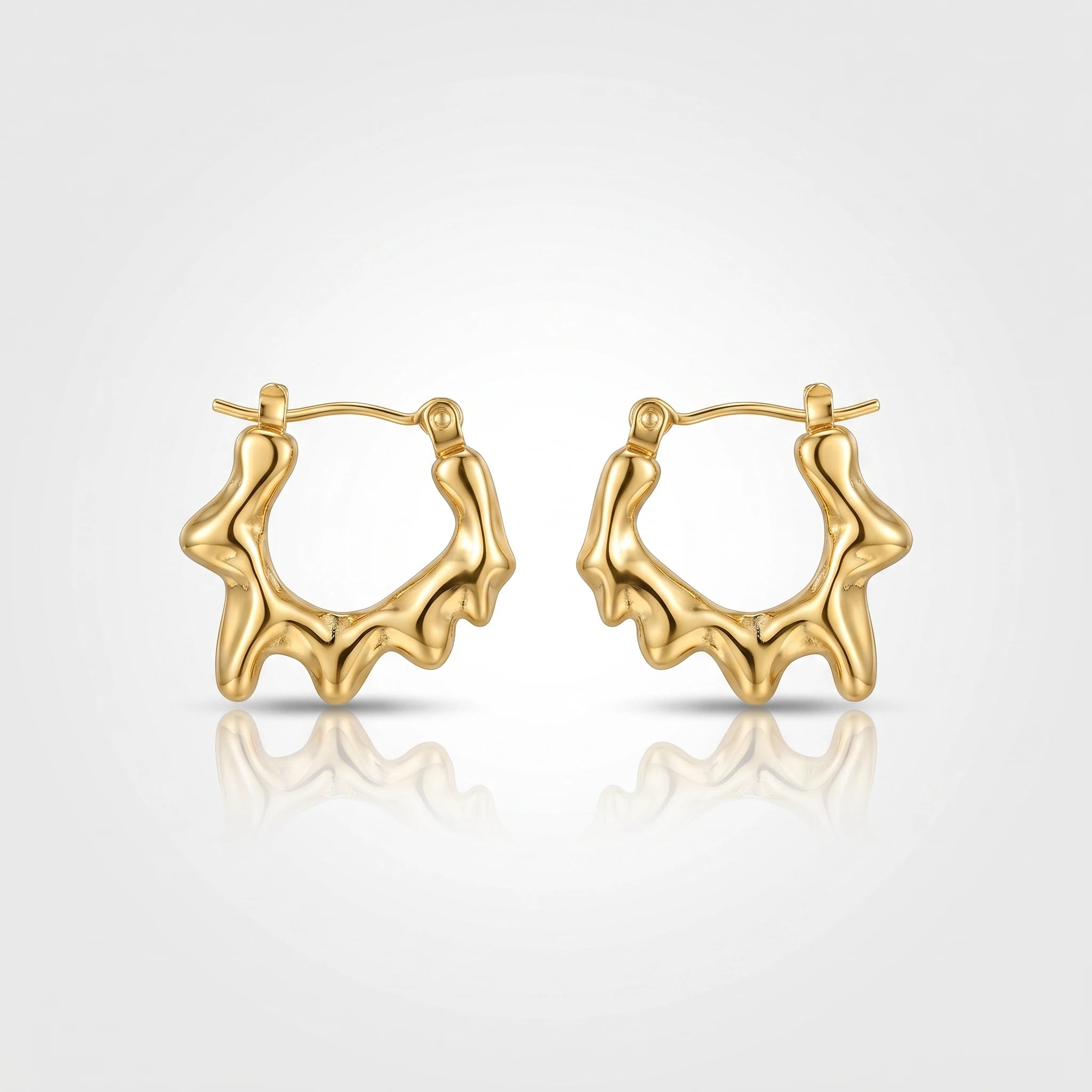 QIAOREN 13260 18K Gold PVD Plated Stainless Steel Hollow Four Pointed Wave Earrings Smooth Polished Wave