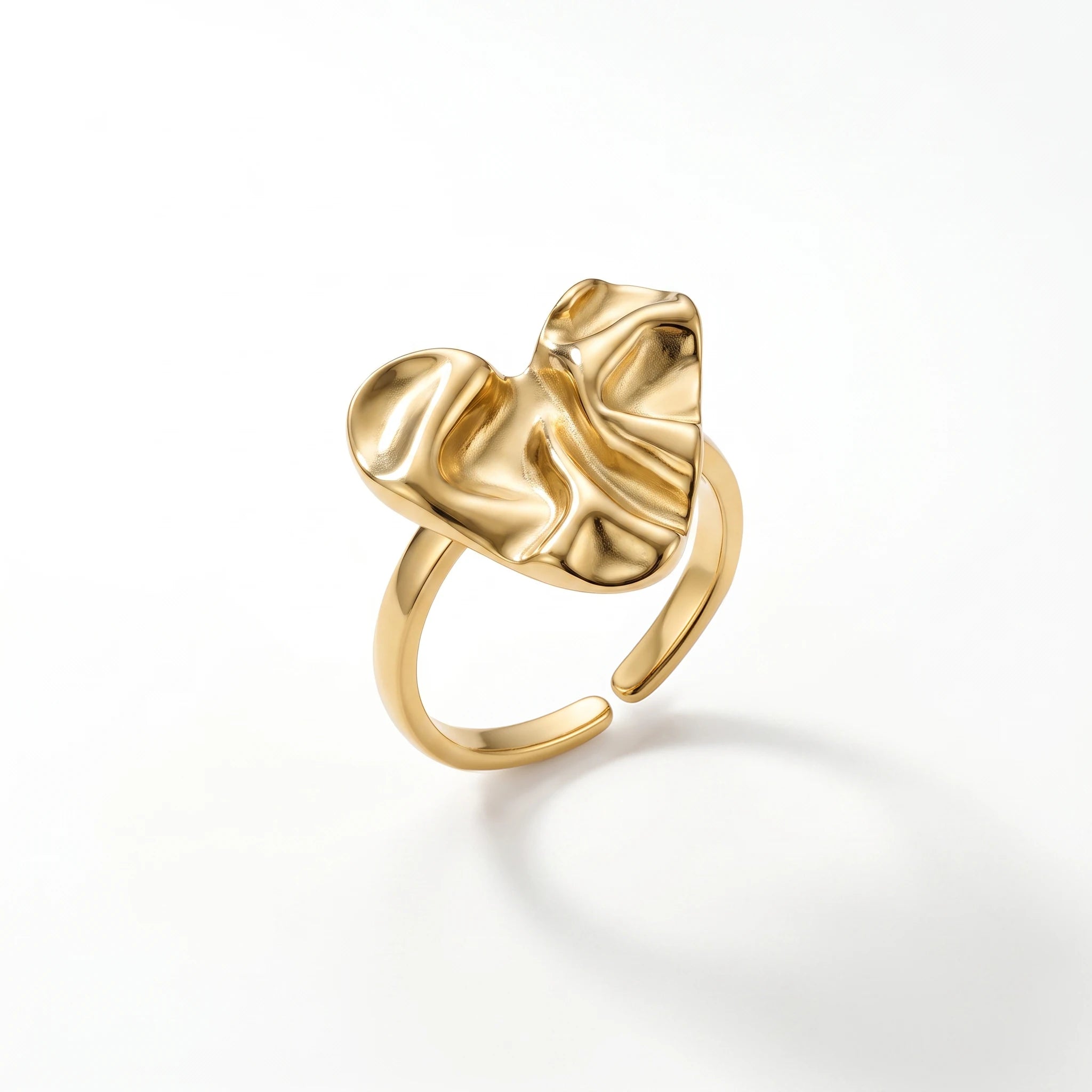 QIAOREN 14279-83 Vintage Hammered Heart Open Cuff Ring Set, Adjustable Stackable Stainless Steel Statement Rings