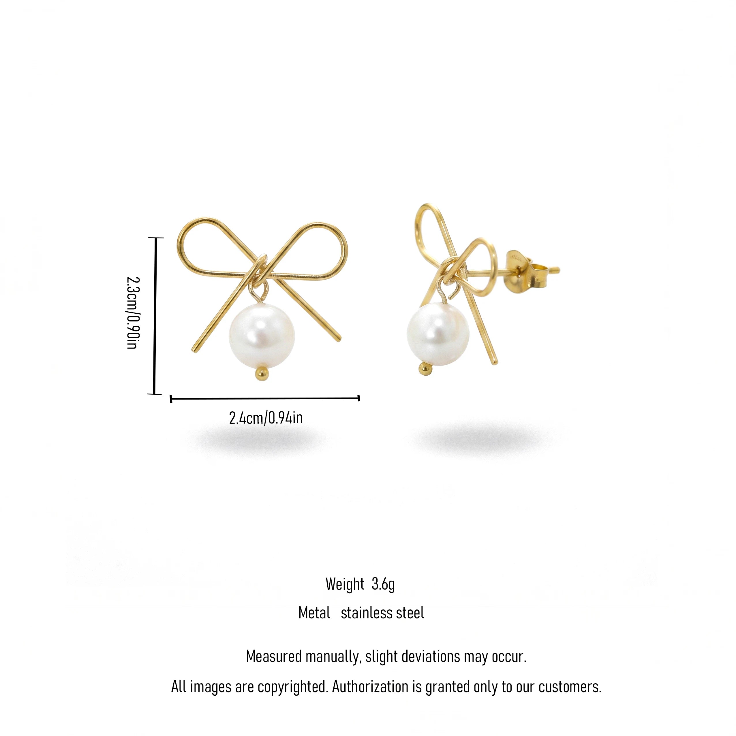 QIAOREN 13839 Stainless Steel Bow Knot Pearl Stud Earrings Waterproof Hypoallergenic Minimalist Jewelry for Women