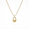 QIAOREN 13750 Thin Snake Chain Pendant Necklace with Smooth Hollow Teardrop Oval Loop Charm, Polished Gloss Jewelry