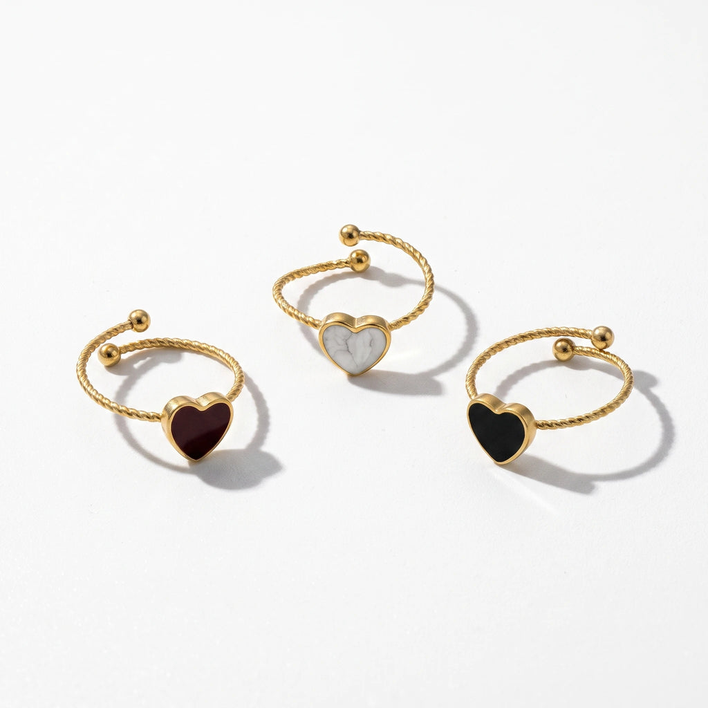 QIAOREN 14158-64 Multi-Color Enamel Heart Ring Set, Irregular Textured Love Shape Adjustable Ring Jewelry Gift for Daily Outfits