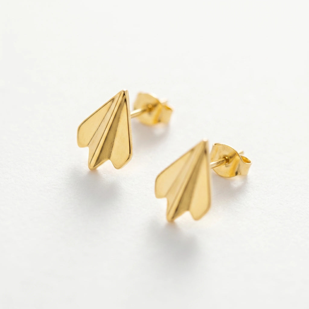 QIAOREN 13223 Gold Plated Ginkgo Leaf Stud Earrings for Women Stainless Steel Minimalist Nature Fashion Jewelry