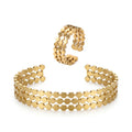 QIAOREN 10917 Mesh Jewelry Set Gold Plated Stainless Steel Polka Dot Cuff Bangle & Ring Trendy Unisex Hypoallergenic Jewelry