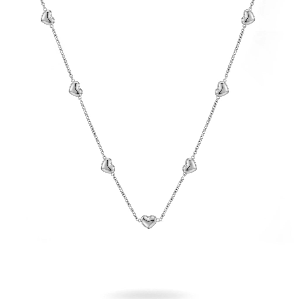 QIAOREN 11731Elegant Minimalist Multi Heart Necklace Gold Stainless Steel 3D Puffy Love Heart Station Jewelry Gift for Women