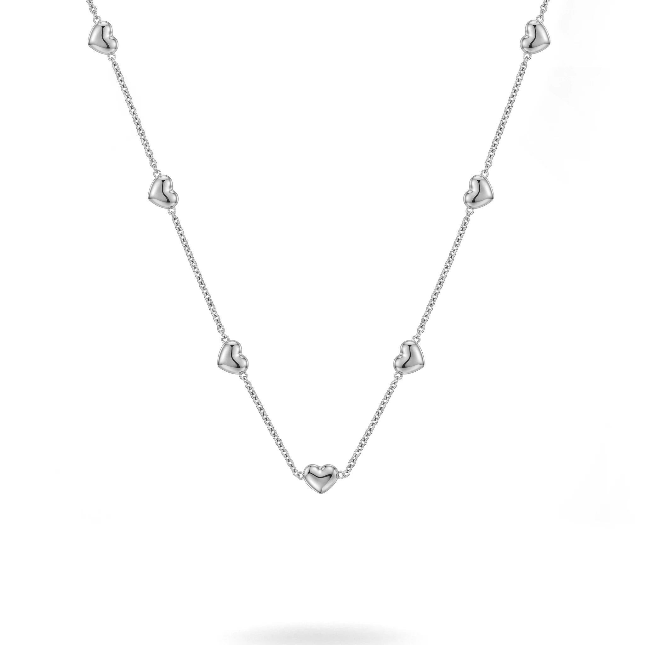 QIAOREN 11731Elegant Minimalist Multi Heart Necklace Gold Stainless Steel 3D Puffy Love Heart Station Jewelry Gift for Women